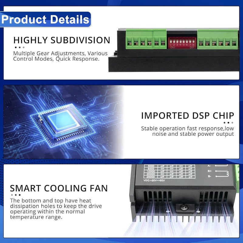 EBYSAICO CNC Digital Stepper Motor Driver DM556 Stepper Motor DM556 DC20-50V 5.6A 2-Phase 128 Subdivision for Nema17/23/34/42/57 Stepper Motors - Image 5
